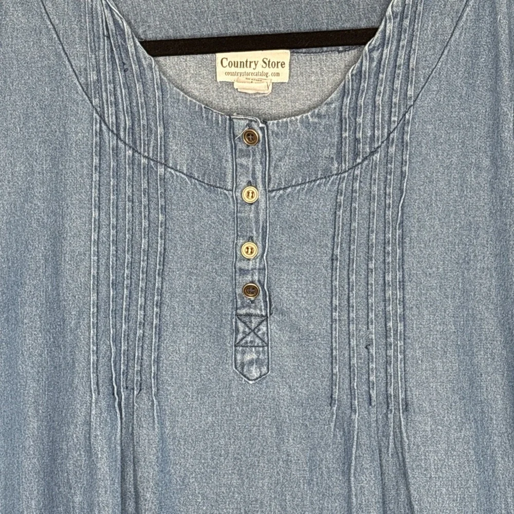 Country Store Modest Dress Women's Large Embroidered Denim Cottagecore Trad Farm - Picture 2 of 10